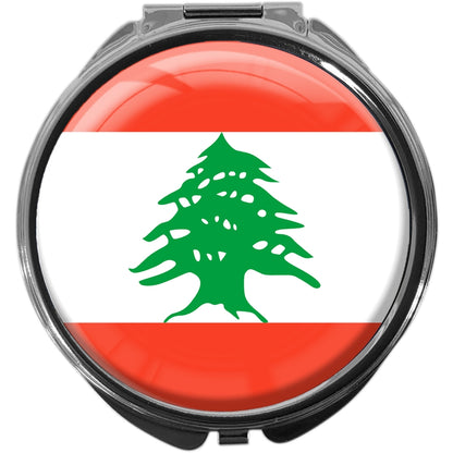 metALUm Pillendose mit Spiegel rund Metall 3 Fächer FLAGGE LIBANON #0108