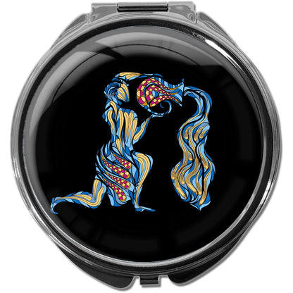 metALUm Pillendose mit Spiegel rund Metall 3 Fächer STERNZEICHEN WASSERMANN #1222