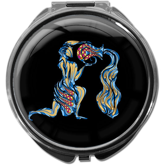 metALUm Pillendose mit Spiegel rund Metall 3 Fächer STERNZEICHEN WASSERMANN #1222