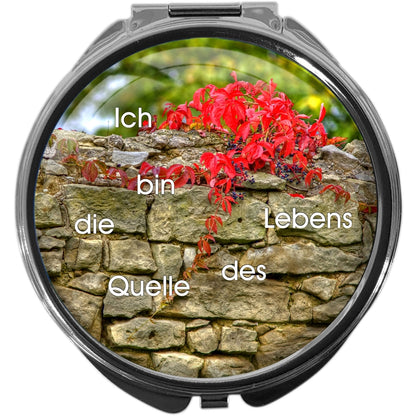 metALUm Pillendose mit Spiegel rund Metall 3 Fächer LEBEN #0005