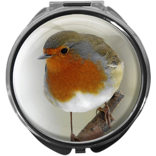 metALUm Pillendose mit Spiegel rund Metall 3 Fächer ROTKEHLCHEN #1037