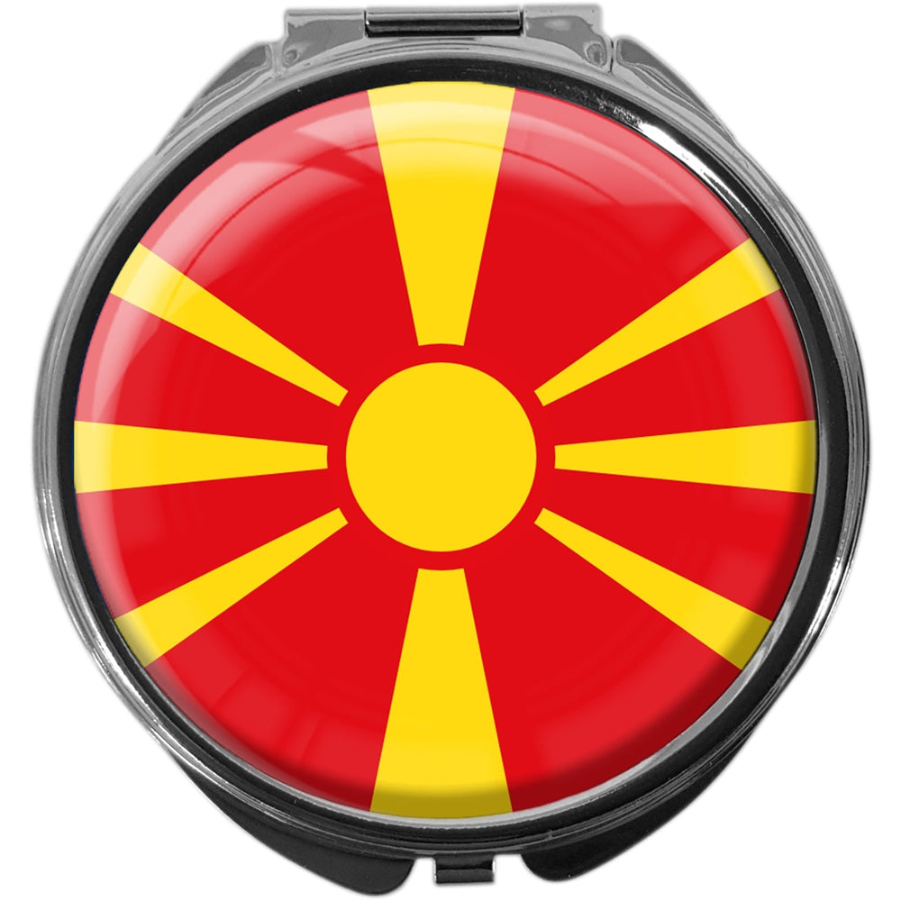 metALUm Pillendose mit Spiegel rund Metall 3 Fächer FLAGGE MAZEDONIEN #0068