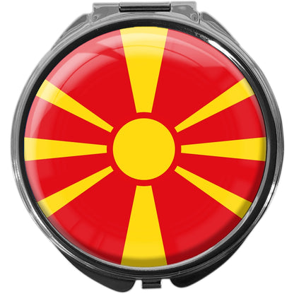 metALUm Pillendose mit Spiegel rund Metall 3 Fächer FLAGGE MAZEDONIEN #0068