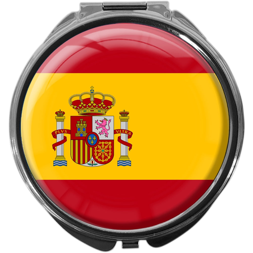 metALUm Pillendose mit Spiegel rund Metall 3 Fächer FLAGGE SPANIEN #0003