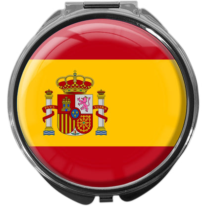 metALUm Pillendose mit Spiegel rund Metall 3 Fächer FLAGGE SPANIEN #0003