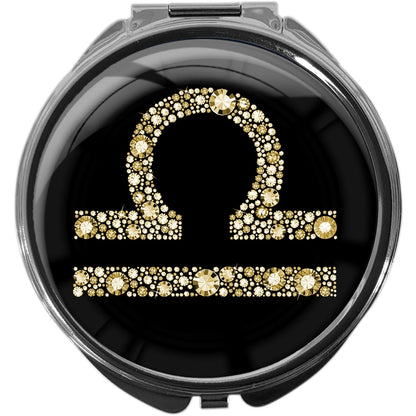 metALUm Pillendose mit Spiegel rund Metall 3 Fächer STERNZEICHEN WAAGE #1076