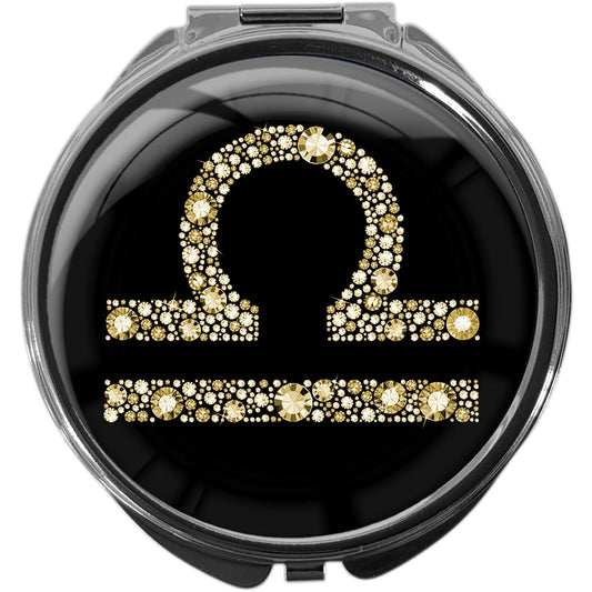 metALUm Pillendose mit Spiegel rund Metall 3 Fächer STERNZEICHEN WAAGE #1076