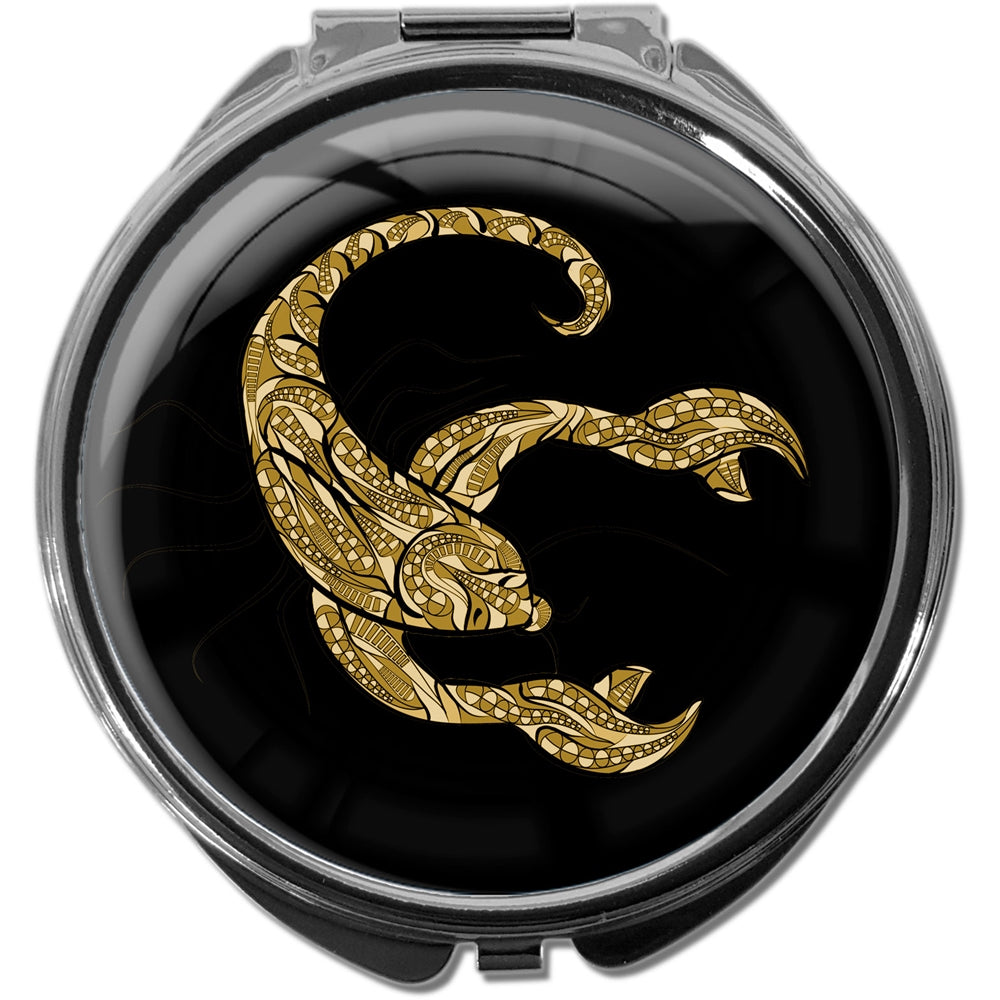 metALUm Pillendose mit Spiegel rund Metall 3 Fächer STERNZEICHEN SKORPION IN GOLD #1219