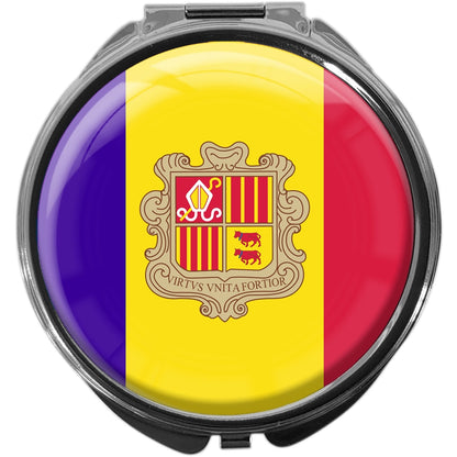metALUm Pillendose mit Spiegel rund Metall 3 Fächer FLAGGE ANDORRA #0063