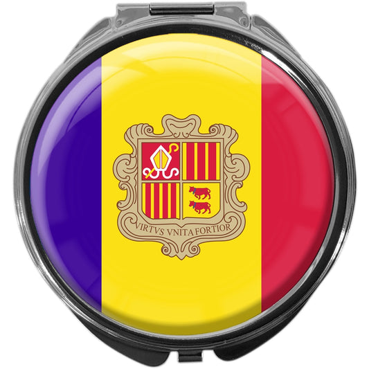 metALUm Pillendose mit Spiegel rund Metall 3 Fächer FLAGGE ANDORRA #0063