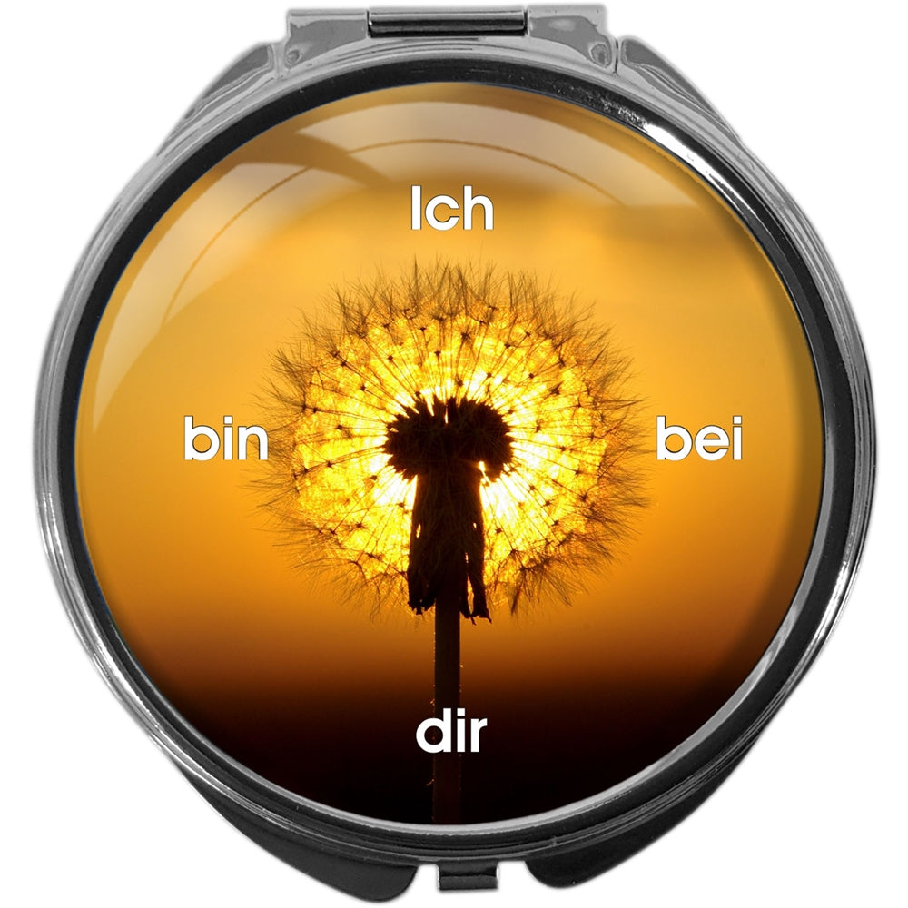 metALUm Pillendose mit Spiegel rund Metall 3 Fächer PUSTEBLUME #0004