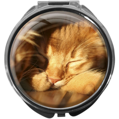 metALUm Pillendose mit Spiegel rund Metall 3 Fächer KATZE #1035