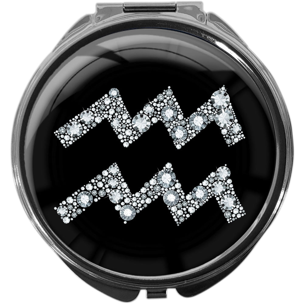 metALUm Pillendose mit Spiegel rund Metall 3 Fächer STERNZEICHEN WASSERMANN #1066