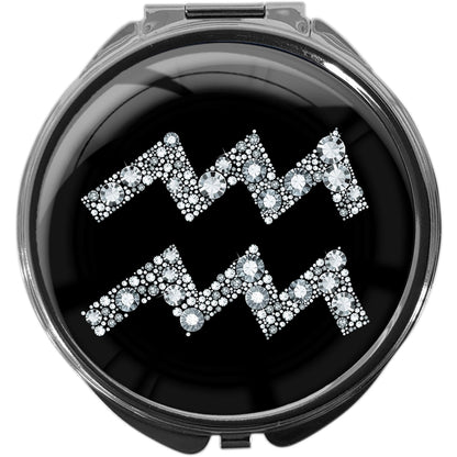 metALUm Pillendose mit Spiegel rund Metall 3 Fächer STERNZEICHEN WASSERMANN #1066