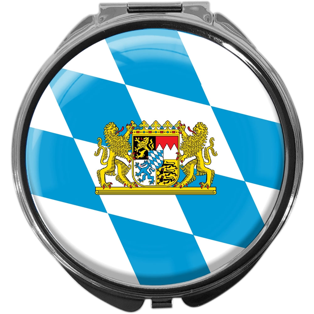 metALUm Pillendose mit Spiegel rund Metall 3 Fächer FLAGGE BAYERN #0037