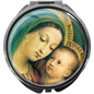 metALUm Pillendose mit Spiegel rund Metall 3 Fächer JUNGFRAU MARIA MIT KIND #0013