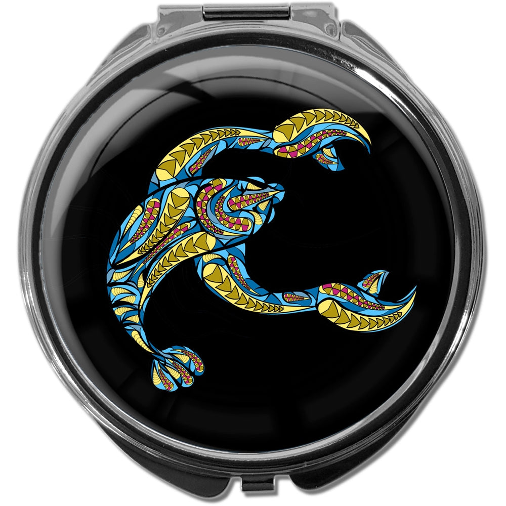 metALUm Pillendose mit Spiegel rund Metall 3 Fächer STERNZEICHEN KREBS #1212