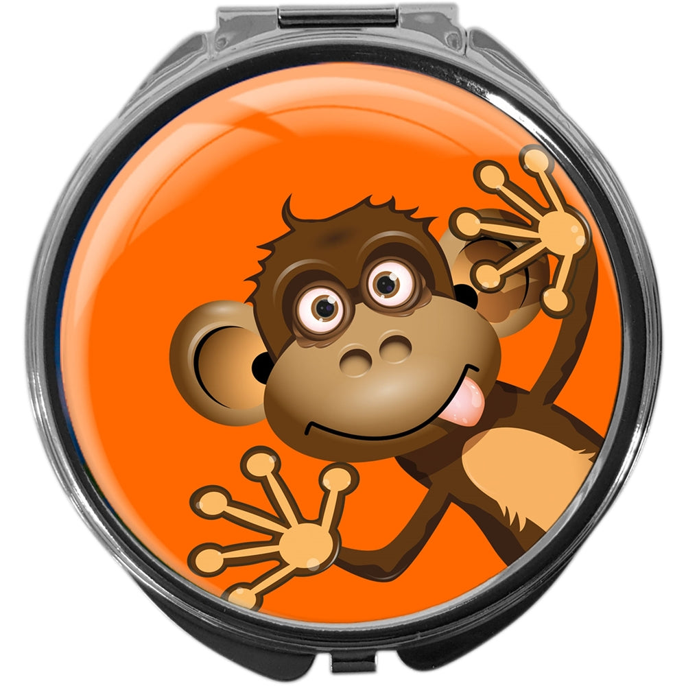 metALUm Pillendose mit Spiegel rund Metall 3 Fächer LUSTIGER AFFE #1045