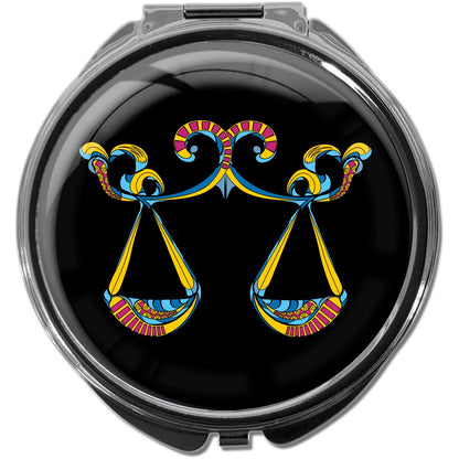 metALUm Pillendose mit Spiegel rund Metall 3 Fächer STERNZEICHEN WAAGE #1220