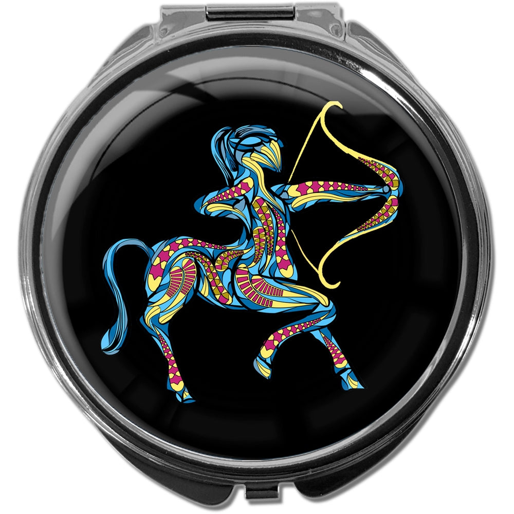 metALUm Pillendose mit Spiegel rund Metall 3 Fächer STERNZEICHEN SCHÜTZE #1216