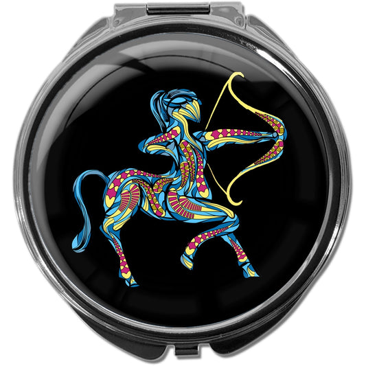 metALUm Pillendose mit Spiegel rund Metall 3 Fächer STERNZEICHEN SCHÜTZE #1216