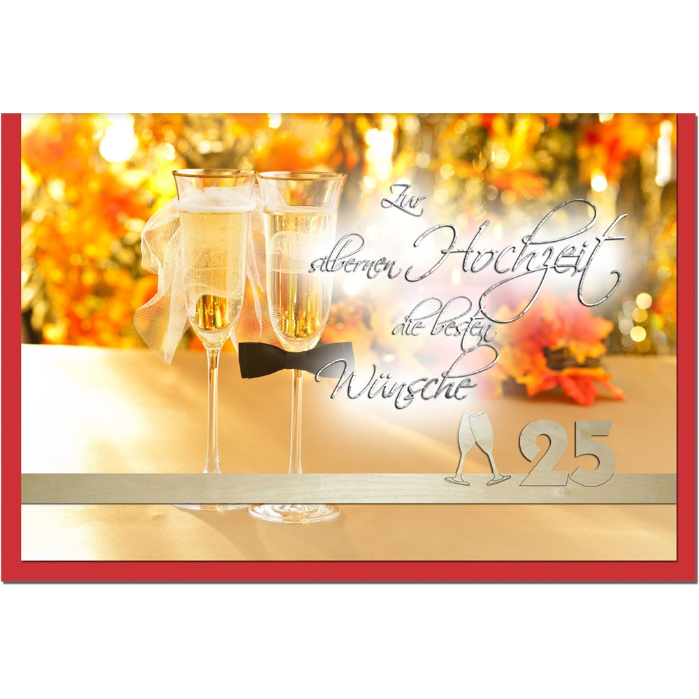 metalum Premium-Glückwunschkarte zur silbernen Hochzeit mit romantischem Motiv und ausgefallener, filigraner Echtholzverzierung