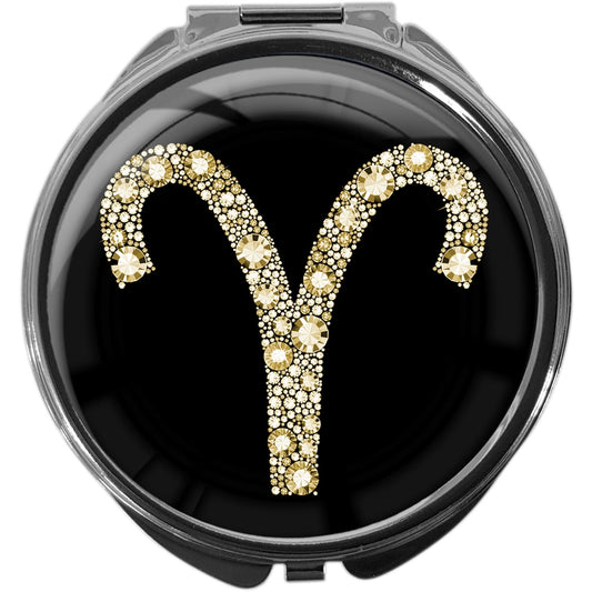 metALUm Pillendose mit Spiegel rund Metall 3 Fächer STERNZEICHEN WIDDER #1084