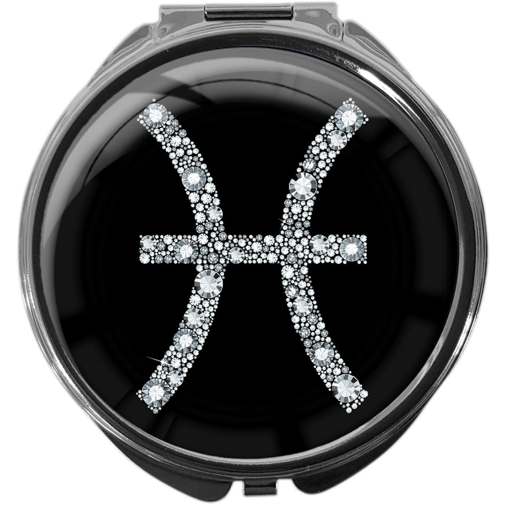 metALUm Pillendose mit Spiegel rund Metall 3 Fächer STERNZEICHEN FISCHE #1069