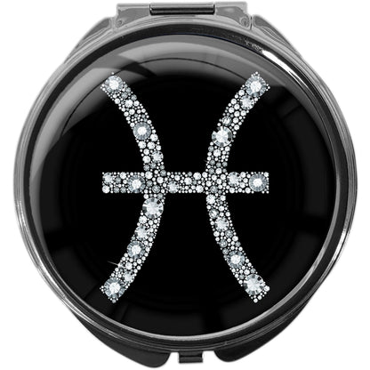 metALUm Pillendose mit Spiegel rund Metall 3 Fächer STERNZEICHEN FISCHE #1069