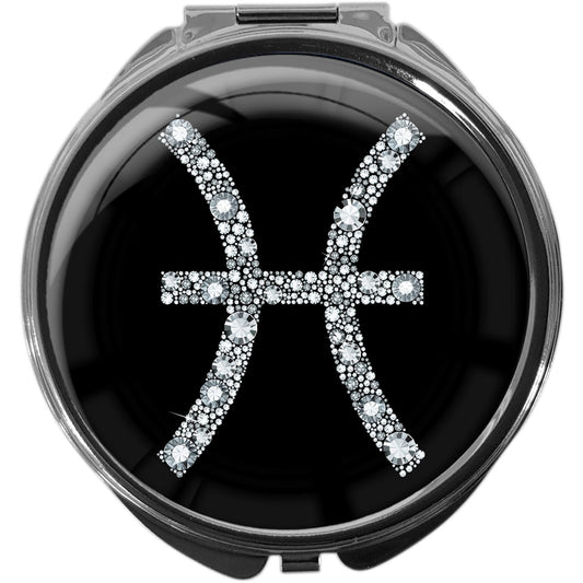 metALUm Pillendose mit Spiegel rund Metall 3 Fächer STERNZEICHEN FISCHE #1069