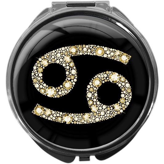 metALUm Pillendose mit Spiegel rund Metall 3 Fächer STERNZEICHEN KREBS #1086