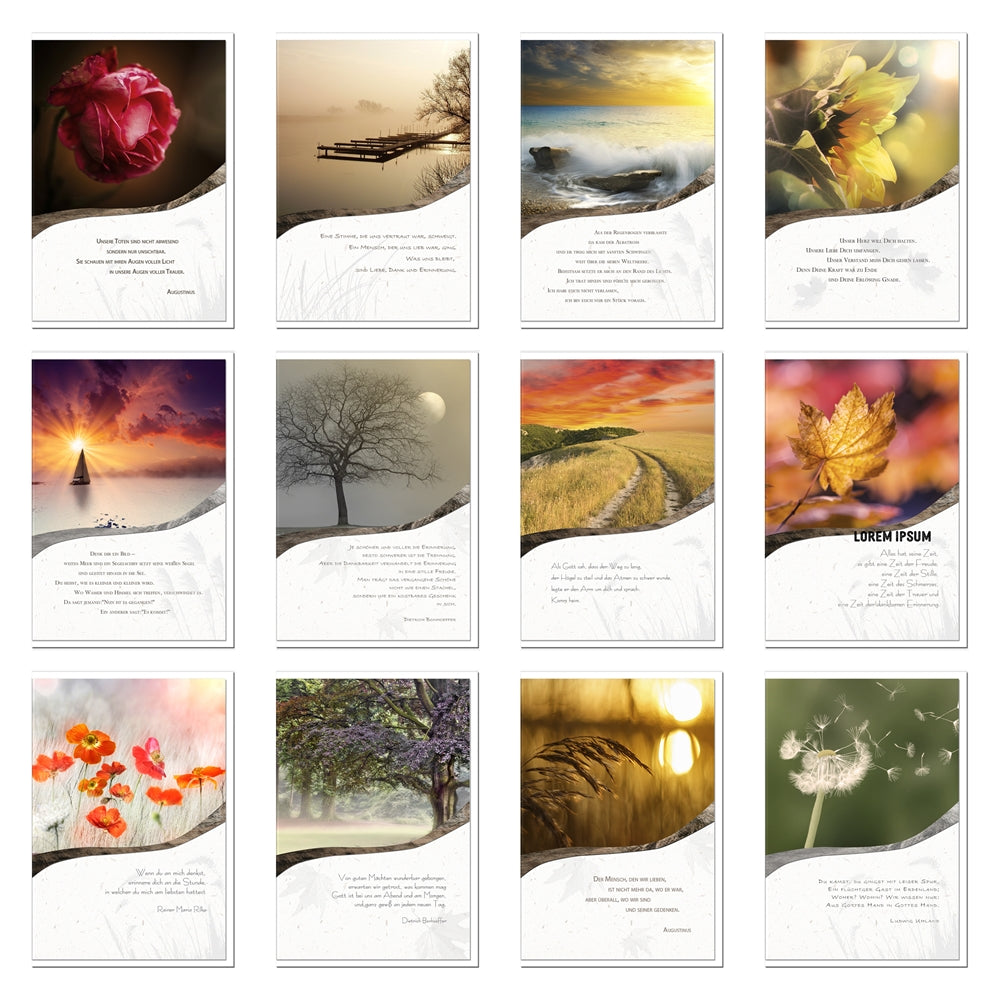 12 einzigartige metALUm Trauerkarten Beileidskarten Kondolenzkarten im Set