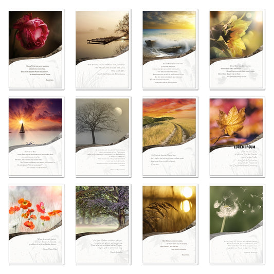 12 einzigartige metALUm Trauerkarten Beileidskarten Kondolenzkarten im Set