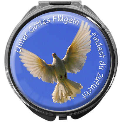 metALUm Pillendose mit Spiegel rund Metall 3 Fächer FRIEDENSTAUBE #0011