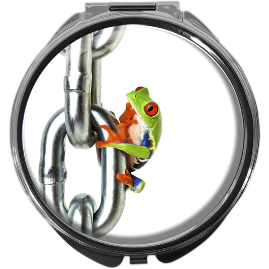 metALUm Pillendose mit Spiegel rund Metall 3 Fächer BUNTER FROSCH #1019