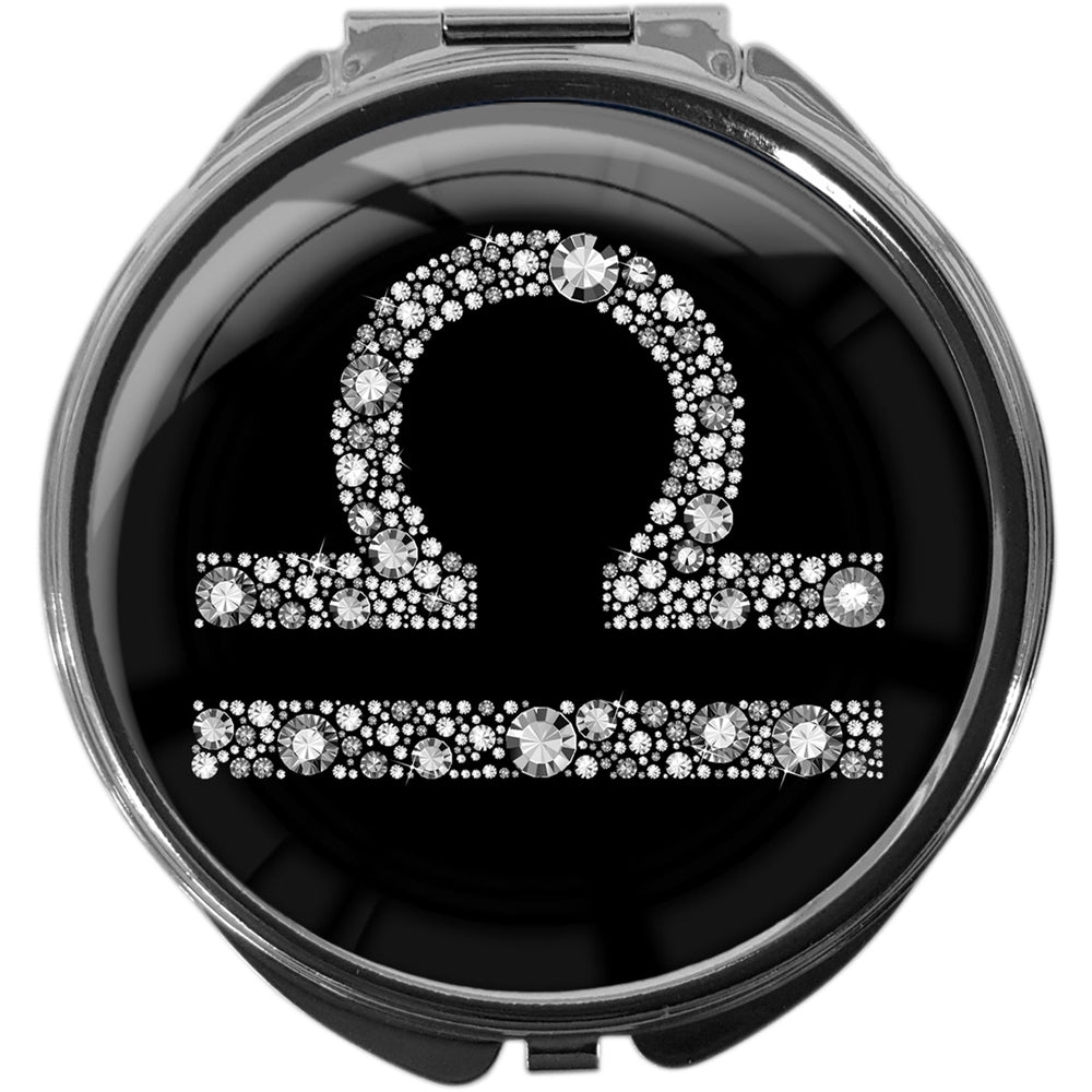 metALUm Pillendose mit Spiegel rund Metall 3 Fächer STERNZEICHEN WAAGE #1064