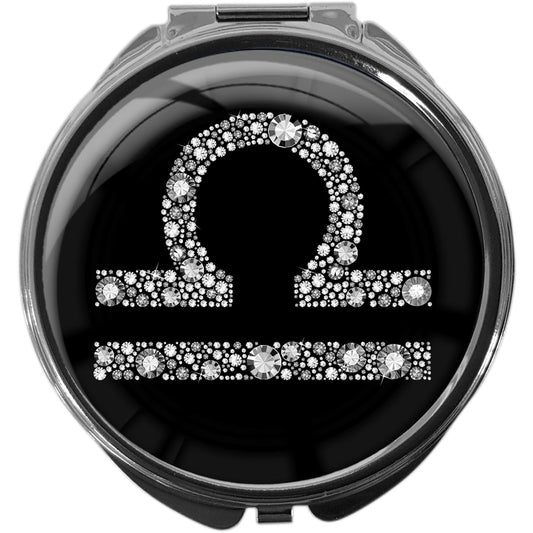 metALUm Pillendose mit Spiegel rund Metall 3 Fächer STERNZEICHEN WAAGE #1064