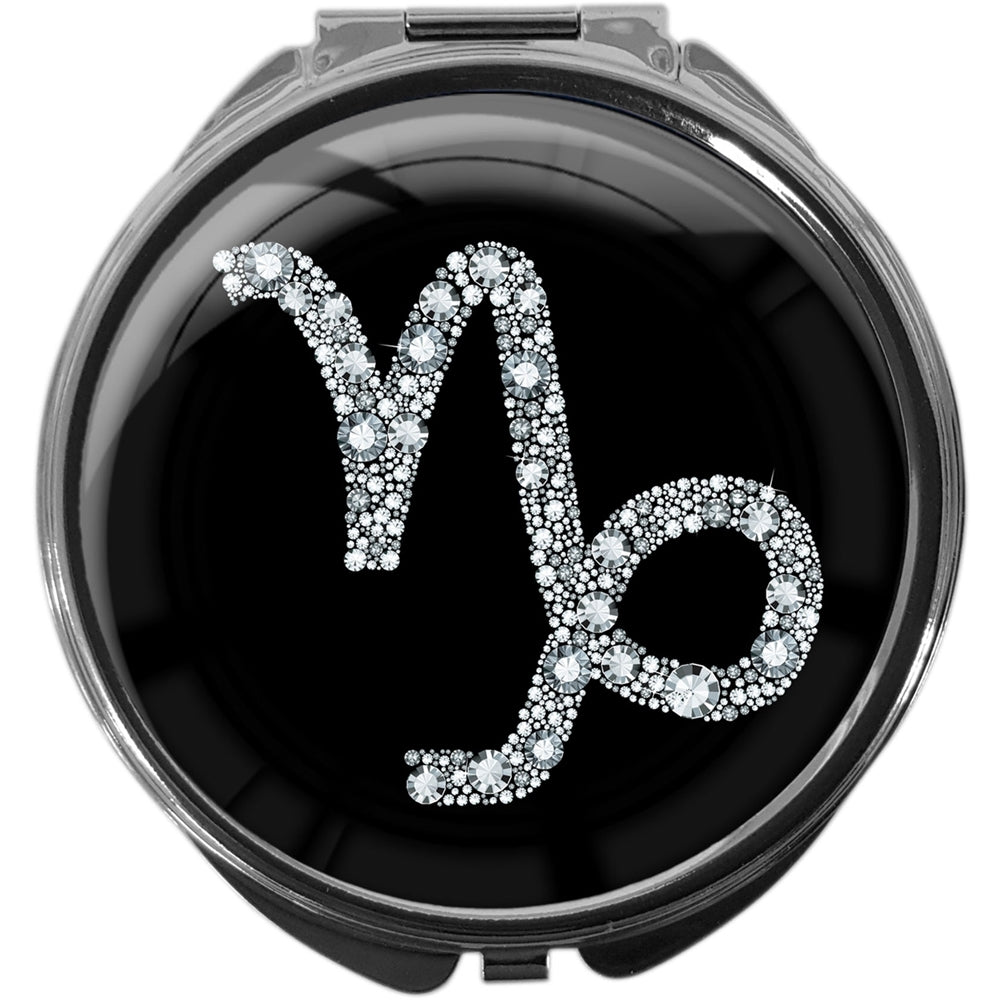 metALUm Pillendose mit Spiegel rund Metall 3 Fächer STERNZEICHEN STEINBOCK #1068