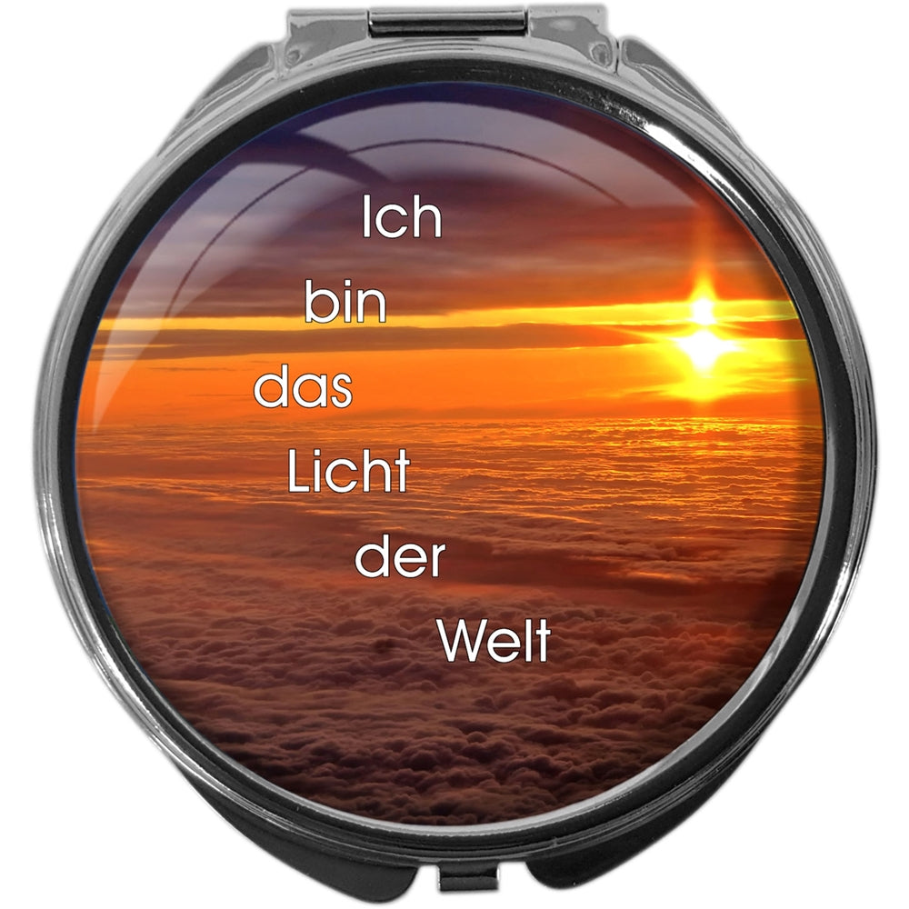 metALUm Pillendose mit Spiegel rund Metall 3 Fächer SONNENUNTERGANG #0007