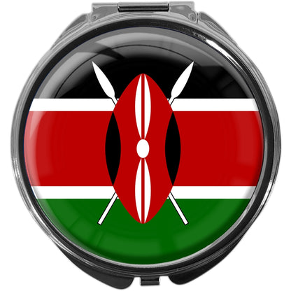 metALUm Pillendose mit Spiegel rund Metall 3 Fächer FLAGGE KENIA #0046