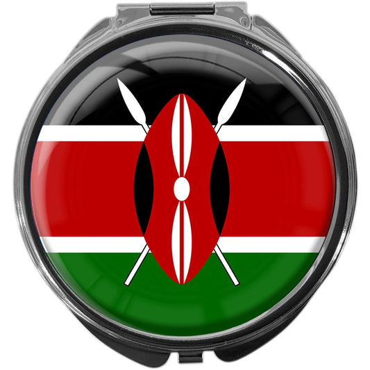 metALUm Pillendose mit Spiegel rund Metall 3 Fächer FLAGGE KENIA #0046