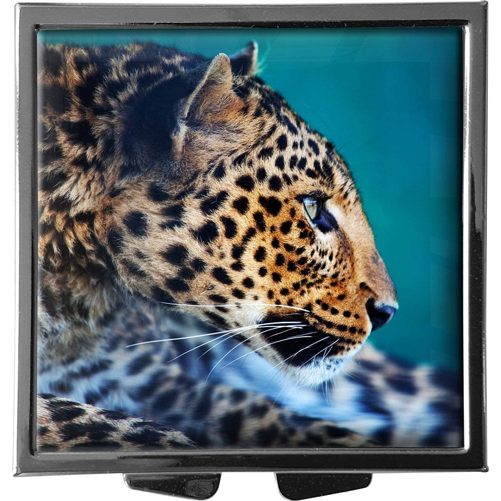 metALUm XXL Pillendose quadratisch 4 Fächer Leopard #0010