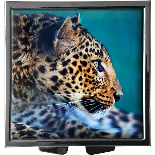 metALUm XXL Pillendose quadratisch 4 Fächer Leopard #0010