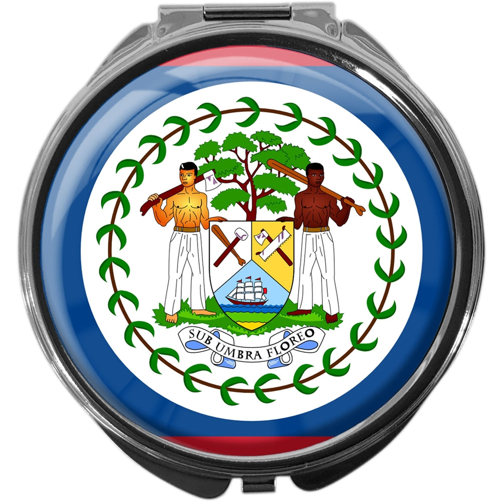 metALUm Pillendose mit Spiegel rund Metall 3 Fächer FLAGGE BELIZE #0093