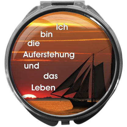 metALUm Pillendose mit Spiegel rund Metall 3 Fächer SCHIFF #0002