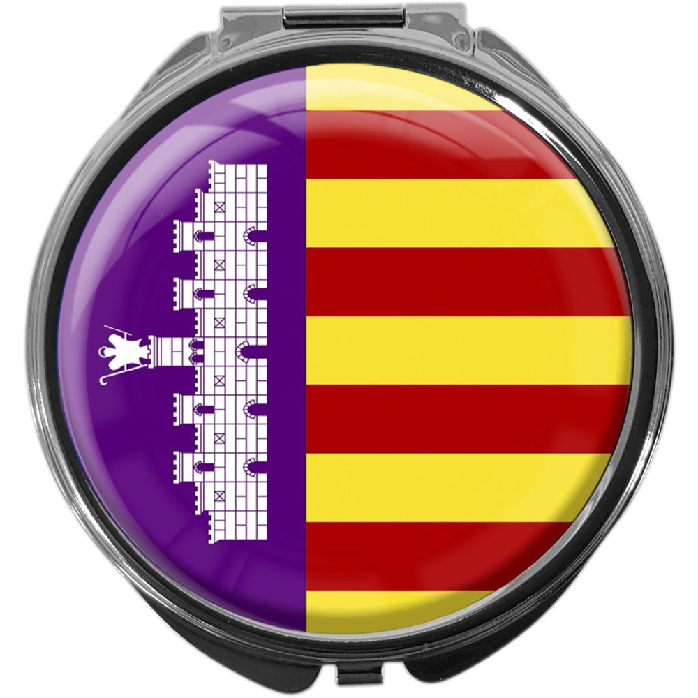 metALUm Pillendose mit Spiegel rund Metall 3 Fächer FLAGGE MALLORCA #0042
