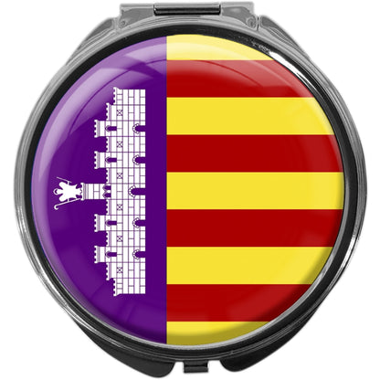 metALUm Pillendose mit Spiegel rund Metall 3 Fächer FLAGGE MALLORCA #0042