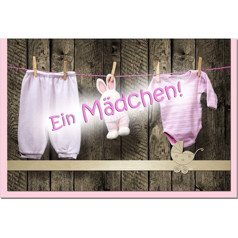 metALUm Karte zur Geburt eines Mädchens ROSA BABYKLEIDUNG - 1205001S