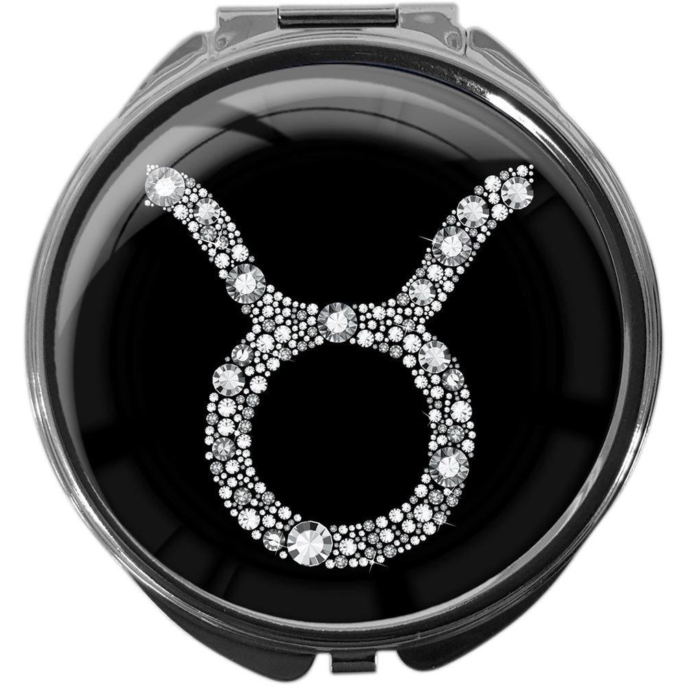 metALUm Pillendose mit Spiegel rund Metall 3 Fächer STERNZEICHEN STIER #1067