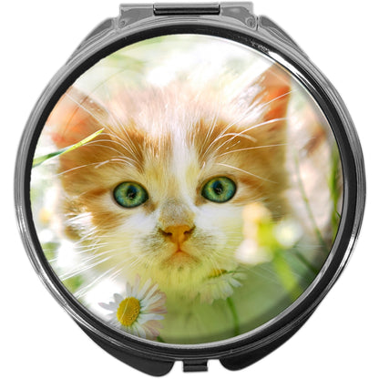 metALUm Pillendose mit Spiegel rund Metall 3 Fächer KLEINE KATZE #1049